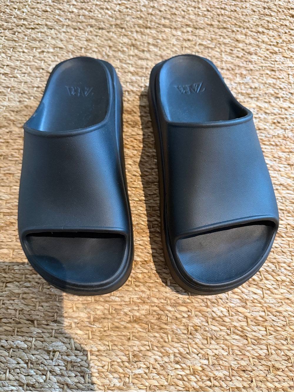 Zara Rubberized Platform Slides Black size 38
